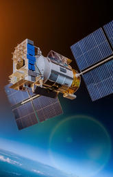 Image of satellite in orbiting earth