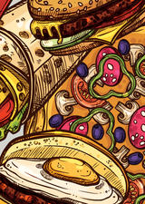 Illustration of various junk food